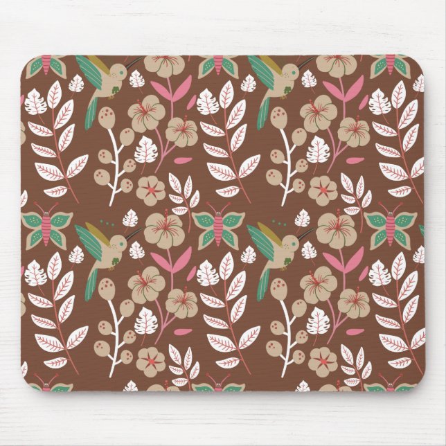 Floral seamless pattern flowers, leaves, butterfly mouse pad (Front)