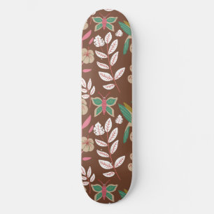 Floral seamless pattern flowers, leaves, butterfly skateboard