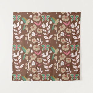 Floral seamless pattern flowers, leaves, butterfly tapestry