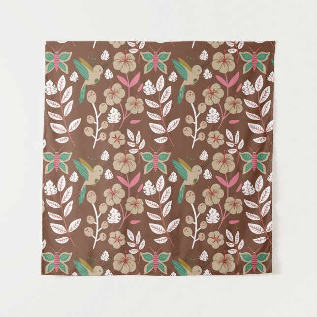 Floral seamless pattern flowers, leaves, butterfly tapestry (Front)
