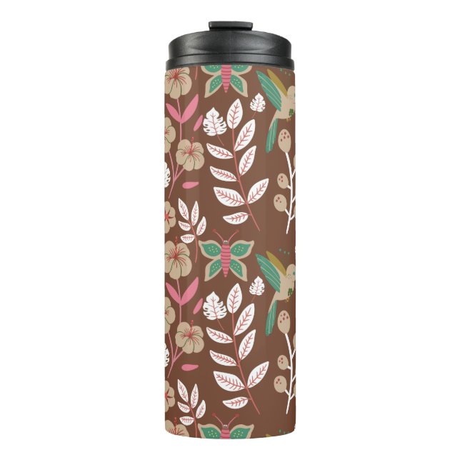 Floral seamless pattern flowers, leaves, butterfly thermal tumbler (Front)