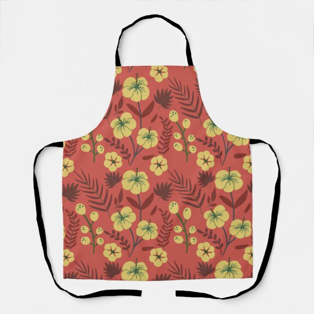Floral seamless pattern flowers yellow and red apron (Front)