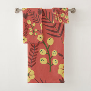 Floral seamless pattern flowers yellow and red bath towel set