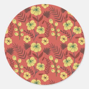 Floral seamless pattern flowers yellow and red classic round sticker