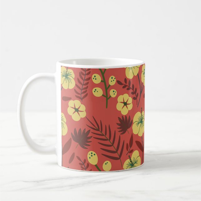 Floral seamless pattern flowers yellow and red coffee mug (Left)