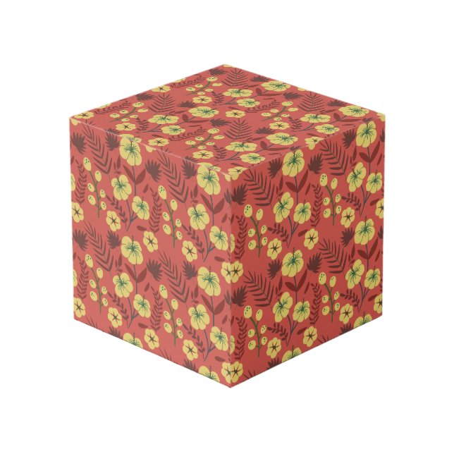 Floral seamless pattern flowers yellow and red cube (Front Angled)