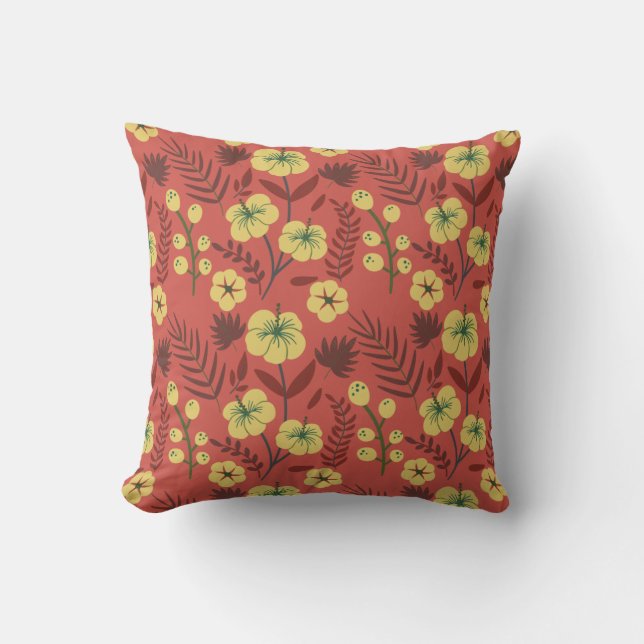Floral seamless pattern flowers yellow and red cushion (Front)