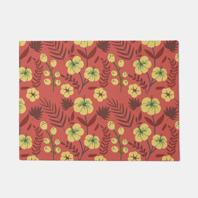 Floral seamless pattern flowers yellow and red doormat (Front)