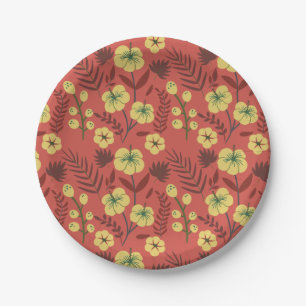 Floral seamless pattern flowers yellow and red paper plate