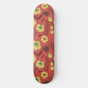 Floral seamless pattern flowers yellow and red skateboard