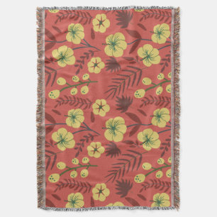 Floral seamless pattern flowers yellow and red throw blanket
