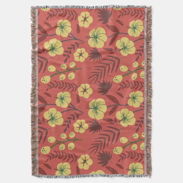 Floral seamless pattern flowers yellow and red throw blanket (Front Vertical)