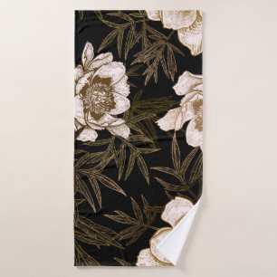 Floral seamless pattern. Garden flowers peonies an Bath Towel