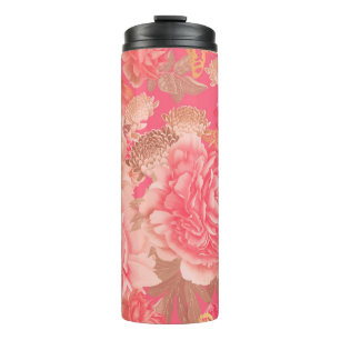 Floral seamless pattern. Garden flowers pink peoni Thermal Tumbler