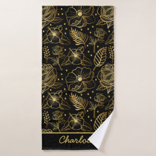 Floral seamless pattern gold personalised name bath towel