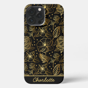 Floral seamless pattern gold personalised name iPh iPhone 13 Pro Max Case