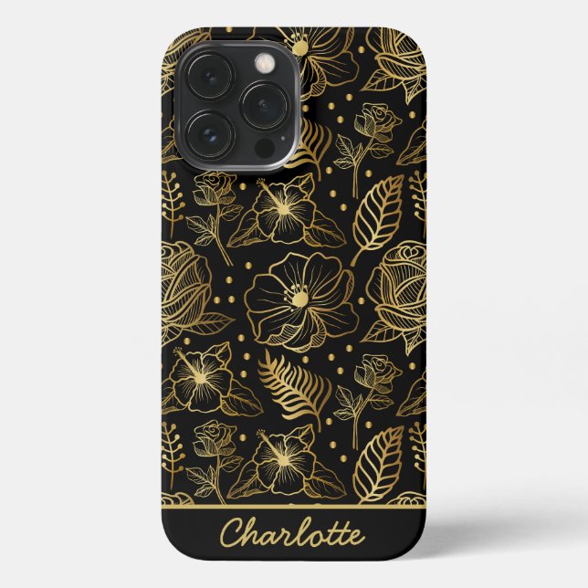 Floral seamless pattern gold personalised name iPh iPhone Case (Back)