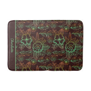 Floral seamless pattern greenery personalised name bath mat