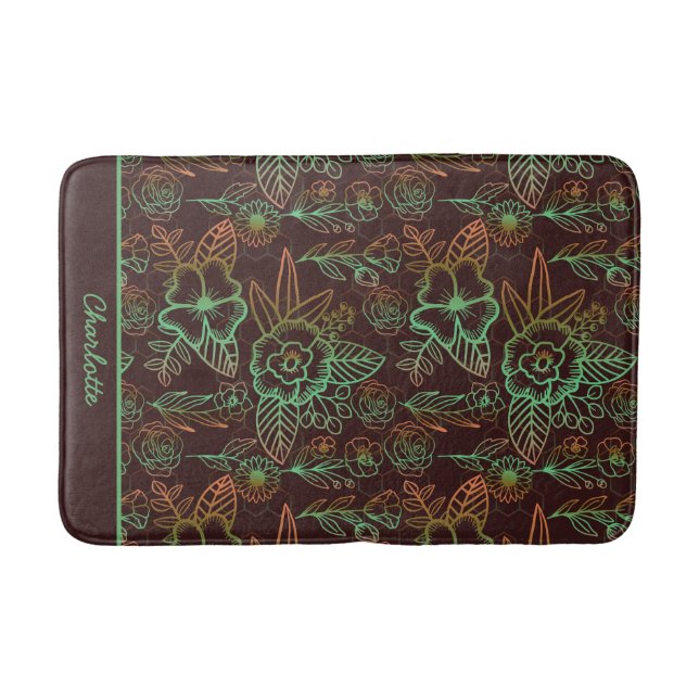 Floral seamless pattern greenery personalised name bath mat (Front)