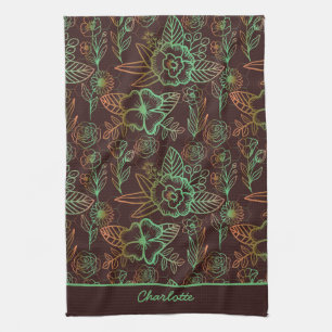 Floral seamless pattern greenery personalised name tea towel