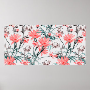 Floral seamless pattern, margarita and hyacinthes, poster