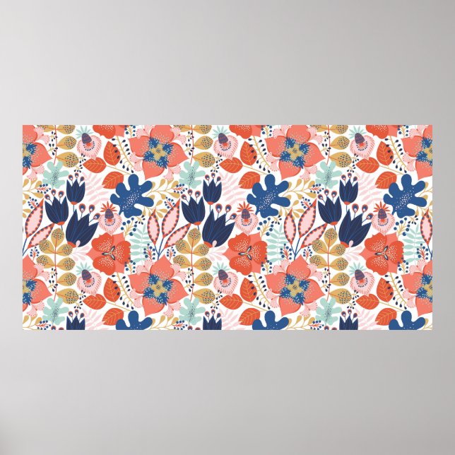 Floral seamless pattern on white. Abstract backgro Poster (Front)