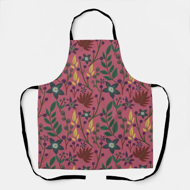 Floral seamless pattern pink flowers leaves branch apron (Front)
