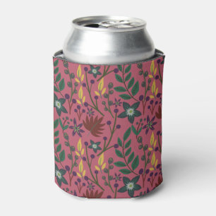 Floral seamless pattern pink flowers leaves branch can cooler