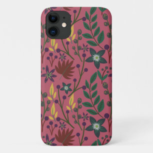 Floral seamless pattern pink flowers leaves branch iPhone 11 case