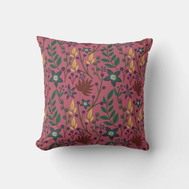 Floral seamless pattern pink flowers leaves branch cushion (Front)