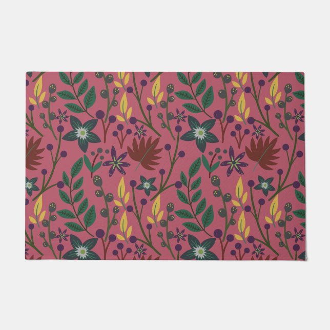 Floral seamless pattern pink flowers leaves branch doormat (Front)