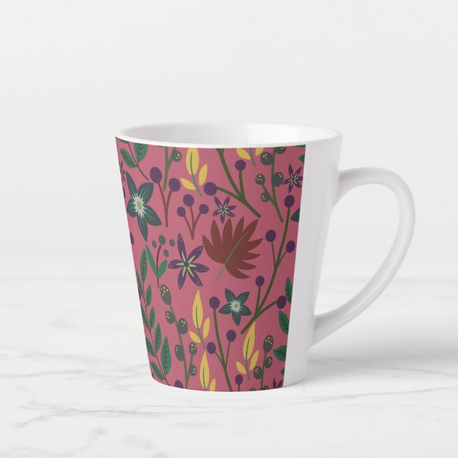 Floral seamless pattern pink flowers leaves branch latte mug (Right)