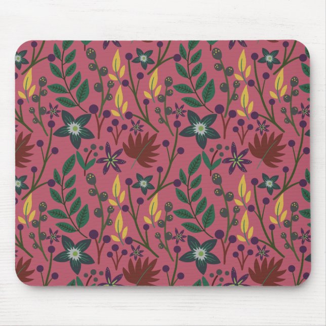Floral seamless pattern pink flowers leaves branch mouse pad (Front)