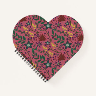 Floral seamless pattern pink flowers leaves branch notebook