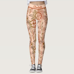 Floral seamless pattern pink personalised name leggings