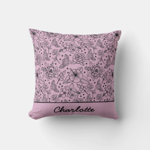 Floral seamless pattern purple personalised name cushion