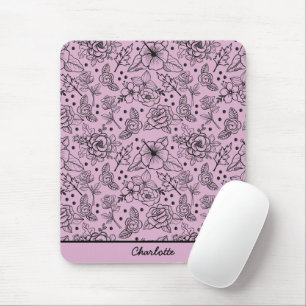 Floral seamless pattern purple personalised name mouse pad