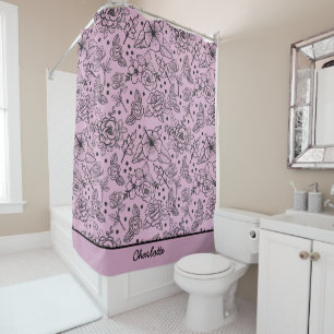 Floral seamless pattern purple personalised name shower curtain