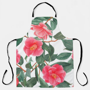 Floral seamless pattern, red camellia flowers with apron