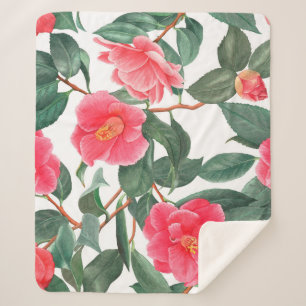 Floral seamless pattern, red camellia flowers with sherpa blanket