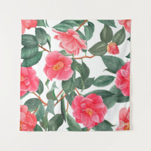 Floral seamless pattern, red camellia flowers with tapestry