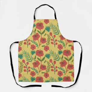 Floral seamless pattern red yellow green flowers apron