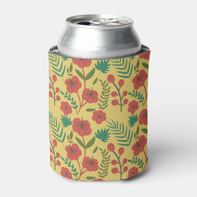 Floral seamless pattern red yellow green flowers can cooler (Can Front)