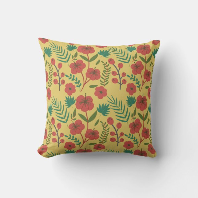 Floral seamless pattern red yellow green flowers cushion (Front)