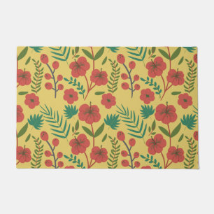 Floral seamless pattern red yellow green flowers doormat