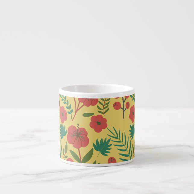 Floral seamless pattern red yellow green flowers espresso cup (Front)