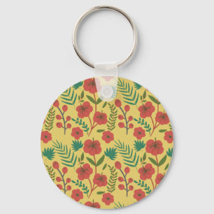 Floral seamless pattern red yellow green flowers key ring