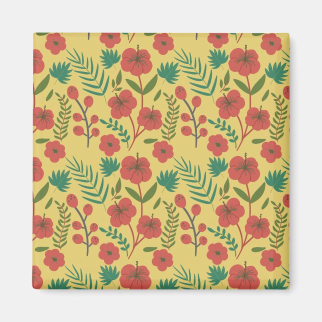 Floral seamless pattern red yellow green flowers magnet (Front)