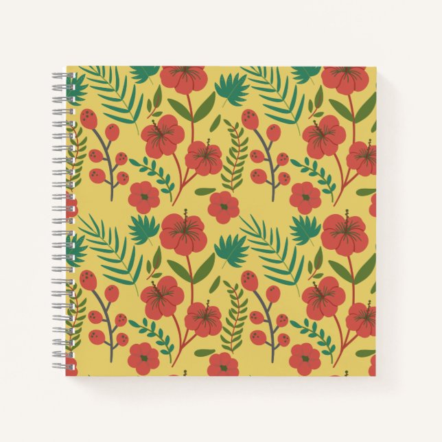 Floral seamless pattern red yellow green flowers notebook (Front)