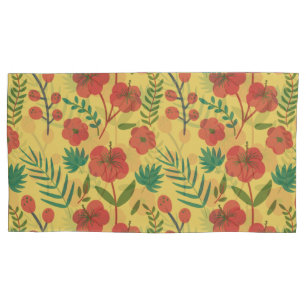 Floral seamless pattern red yellow green flowers pillowcase